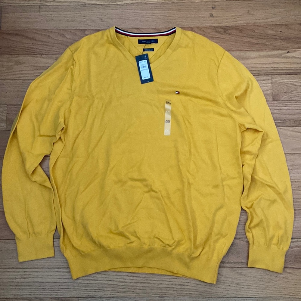 Tommy Hilfiger Mens Cotton V Neck Sweater Goldenrod Yellow XXL NWT